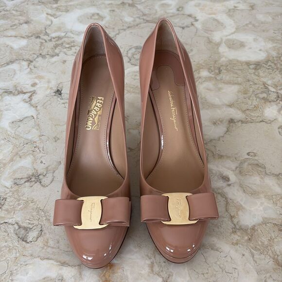 Salvatore Ferragamo Osimo Patent Leather Vara Bow High-Heel Pumps Ballerina Pink - Picture 5 of 16